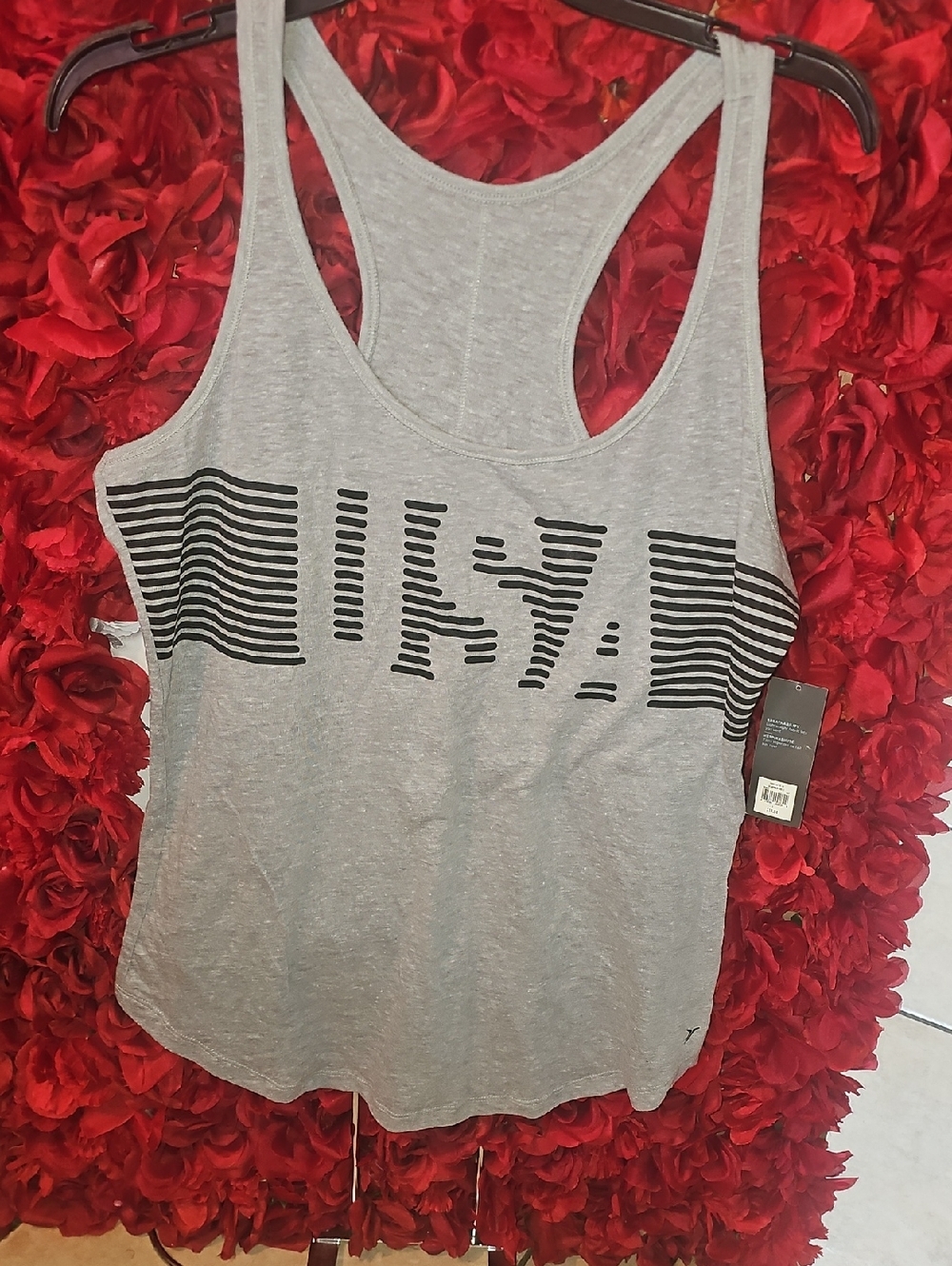Old Navy NWT Gray Racerback Tank with Black Striped USA Graphic Size Large